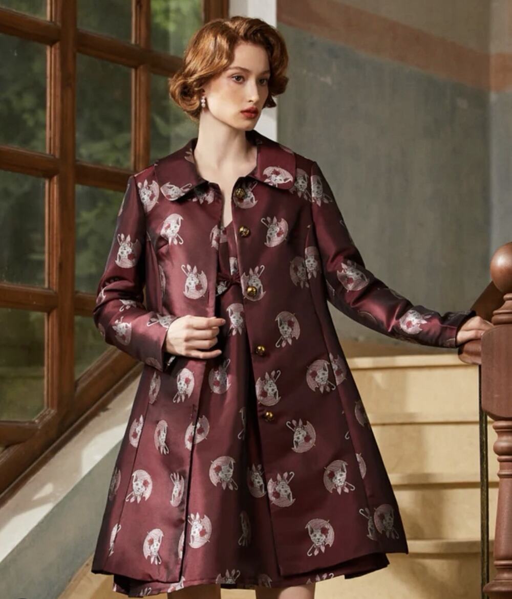 ModCloth Brocade Victorian Cats Coat Feline Floral Purple Red NEW Size Large